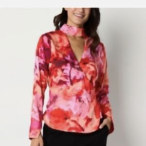 Bold Elements Women's Mock Neck Floral Choker Neck Blouse NWT